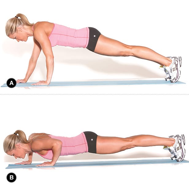 woman showing how to perform the staggerd push-up https://get-strong.fit/Staggered-Push-Up-How-To-Exercise-Guide/Exercises
